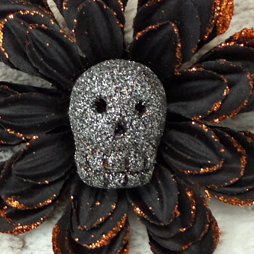 Orange sugar skull floral hair clip Halloween Dia De Los Muertos Day of the Dead